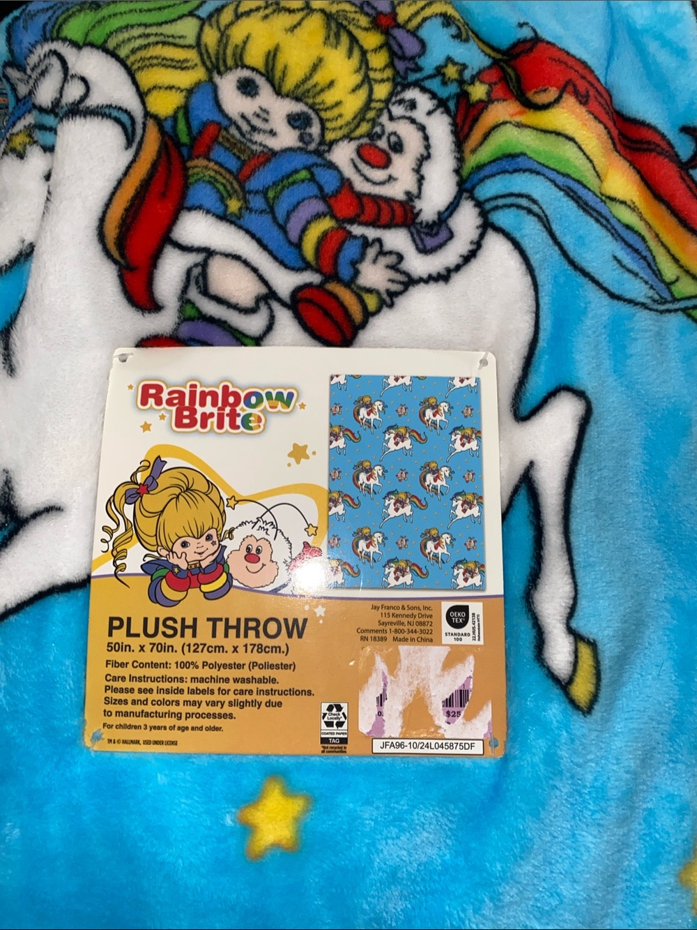 Rainbow Brite Plush Throw Blanket - Blue, White, Yellow, Red, Green